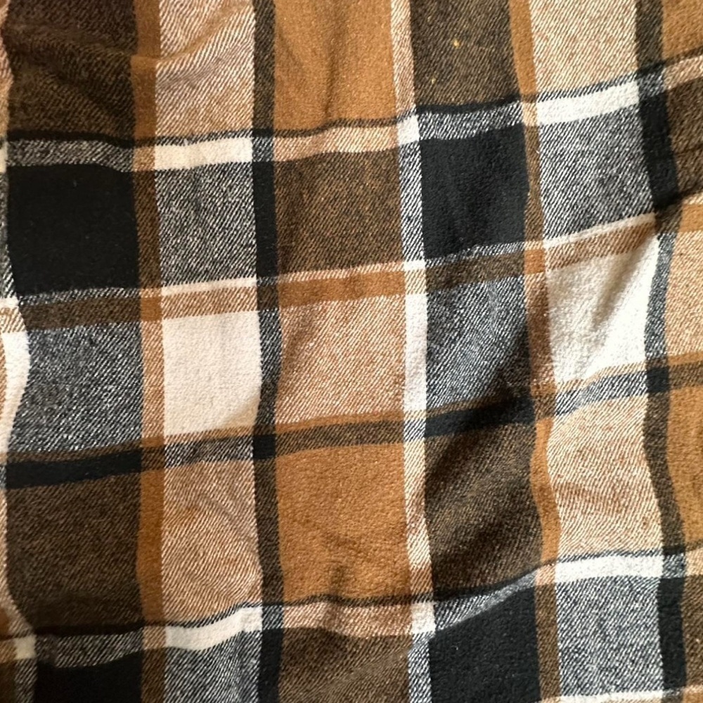 Women’s Black and Brown Plaid Flannel Hoodie shacket size Large - Picture 5 of 6